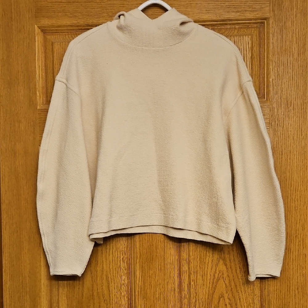 Prochet Cream Hooded Waffle Knit Cropped Cowl neck Hoodie Sz. M Oversized